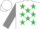 Silk - White, emerald green stars, grey sleeves, white cap