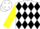 Silk - White, black rafter 'a', black diamonds on yellow sleeves