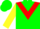 Silk - Green, red inverted chevron, yellow sleeves