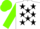 Silk - White, black stars, grass green sleeves and cap