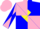 Silk - Pink, blue quarters, blue 'rlc' in yellow diamond, pink and blue diagonal quarters
