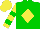 Silk - Green body, yellow diamond, yellow arms, green hooped, yellow cap