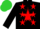 Silk - Black, lime green and red star, lime green and red stars on black sleeves, lime green cap