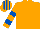 Silk - Orange, royal blue hooped sleeves, striped cap