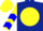 Silk - Dark blue, bright yellow ball, blue 's', yellow sleeves, blue chevrons, yellow cap, blue button