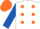 Silk - White, Orange spots, Royal Blue Sleeves, Orange Cap