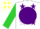 Silk - White, yellow 'h' on purple ball, purple stars on lime green sleeves