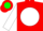 Silk - Red, red and green emblems in white ball, red bars on white sleeves