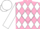 Silk - Pink, white band of diamonds, checked diamond sleeves, white cap, pink peak