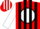 Silk - Red, black circle, black 'l' in white ball, black stripes on white sleeves