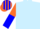 Silk - Light blue, orange crossed sashes, orange and l blue halved sleeves, striped cap,orange peak