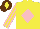 Silk - Yellow, pink diamond, striped sleeves, brown cap, yellow diamond
