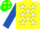 Silk - Yellow, kelly green 'b', white stars on yellow and royal blue opposing sleeves