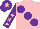 Silk - Pink, large purple spots, purple sleeves, pink stars, purple cap, pink star