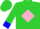 Silk - Lime green, pink 'd' in blue fence, pink  diamond on blue cuffs