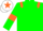 Silk - Green body, orange shoulders, green arms, orange armlets, white cap, orange star