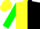 Silk - Yellow, black diagonal halves, green 'md', green sleeves, yellow cap