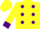 Silk - Yellow body with purple pocka dots and purple cuffs,