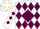 Silk - White, gold 'a' on maroon diamond, gold and maroon vertical diamonds