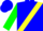 Silk - Blue yellow sash and 's'' yellow bars on green sleeves, blue cap