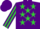 Silk - Purple, lime green stars and 'n', lime green stripe on sleeves, purple cap