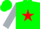 Silk - Green, red star, silver sleeves, green cap