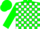 Silk - Hunter green and white blocks, green sleeves, green cap, white triangle