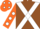 Silk - Brown, white cross belts, orange sleeves, white spots, orange cap, white spots