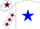 Silk - White body, blue star, white arms, maroon stars, white cap, maroon star