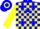 Silk - Blue and yellow blocks, blue stars on blue and yellow sleeves, blue and yellow hooped cap