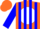 Silk - Orange, blue t on white ball, blue stripes on sleeves, orange cap