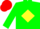 Silk - Green, red diamond, yellow diamond on green sleeves, red cap