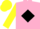 Silk - Aqua, pink collar and horizon, yellow rising sun, black diamond stripe on yellow sleeves, aqua cap