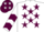 Silk - White, maroon emblem and stars, maroon chevrons on sleeves