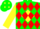 Silk - Green, red 'c' on yellow diamond, red diamonds on yellow sleeves