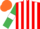 Silk - Red and white stripes, emerald green sleeves, white armlets, orange cap