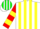 Silk - White, green, red, and yellow stripes, green, red, and yellow bars on sleeves