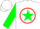 Silk - White, green star, red circle, white band on green sleeves