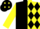 Silk - Black and yellow vertical halves ,black diamonds on yellow sleeves