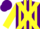 Silk - Purple yellow cross sashes, yellow stripes on sleeves, purple cap