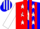 Silk - Red and blue halves, blue 'rb' on white star, white stars and red stripes on blue and white opposing sleeves