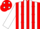 Silk - Red and white vertical stripes, red dots on white sleeves