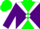 Silk - Green, purple diagonal quarters, white 'dt' and cross sashes, purple sleeves