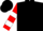 Silk - Black, white horse head on red shield, red and white bars on slvs