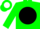 Silk - Green, white 'p' in black ball, white triangles on green sleeves