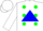 Silk - White, blue triangle, green dots, white sleeves, white cap