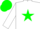 Silk - White, green five point star, white sleeves, green cap