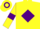 Silk - Yellow, purple diamond, purple armlets on sleeves, yellow and purple hooped cap