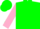 Silk - Green, pink circled pink 'p', pink bars on sleeves