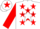 Silk - White, red 'm', red stars, red 'csm' on white star stripe on red sleeves